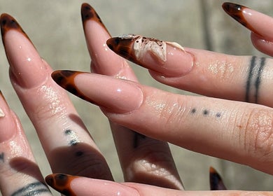 Elegant nail art with brown tips at The Suga House Nail Artistry, Melbourne, Victoria, AU.