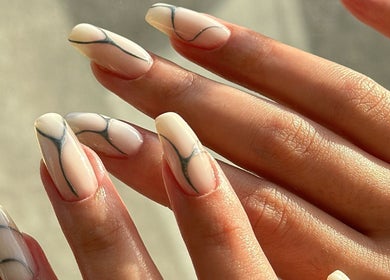 Elegant marble nail design at The Suga House Nail Artistry, Melbourne, Victoria, AU.