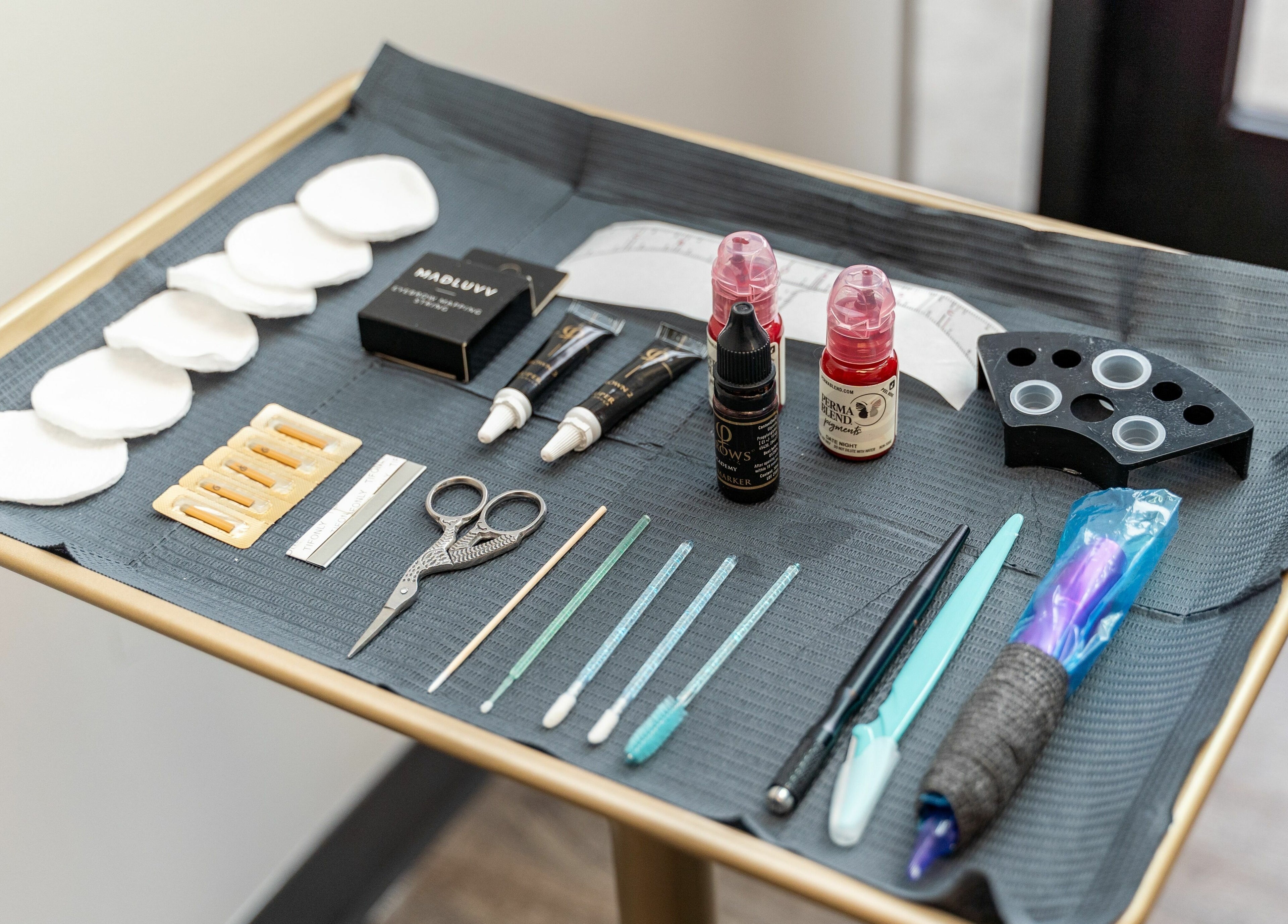 Beauty tools on a tray at Phi Beauty Spa - Total Salons Unit #126, Neptune Beach, Florida, US.