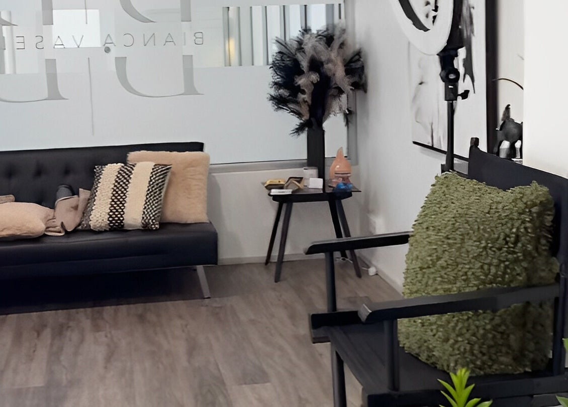 Stylish lounge at Allura Lash Beauty Bar, Payneham South, South Australia, AU. Modern decor and plush seating.