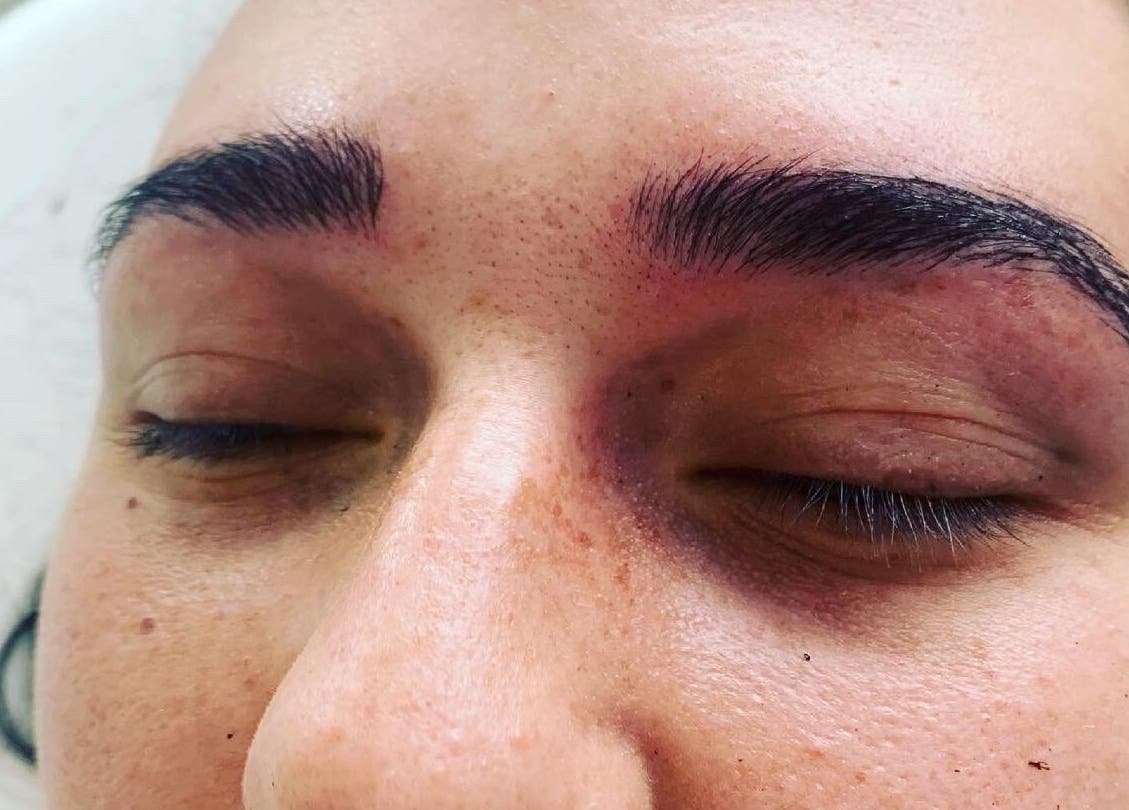 Close-up of shaped eyebrows at UpGrace Beauty/Aesthetics in Wolverhampton, England, GB.