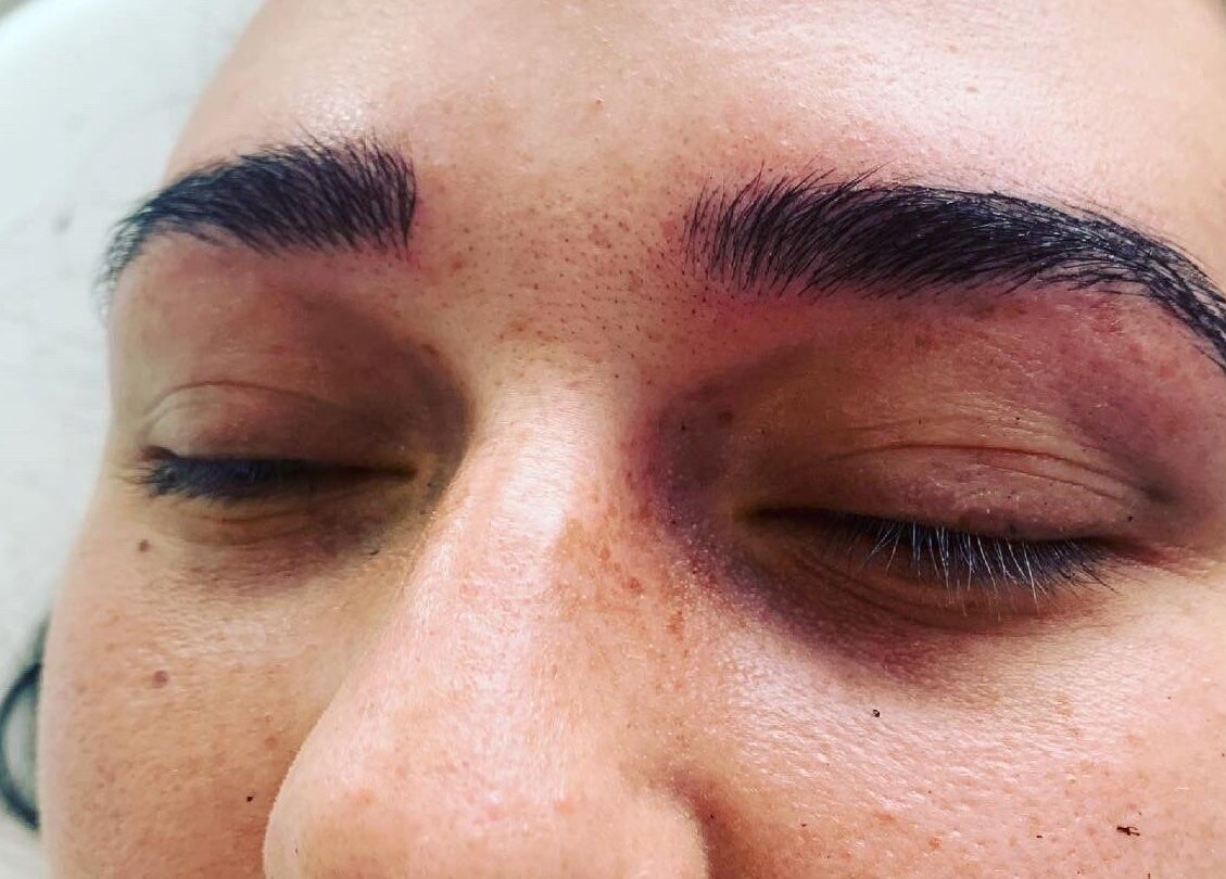Close-up of shaped eyebrows at UpGrace Beauty/Aesthetics in Wolverhampton, England, GB.