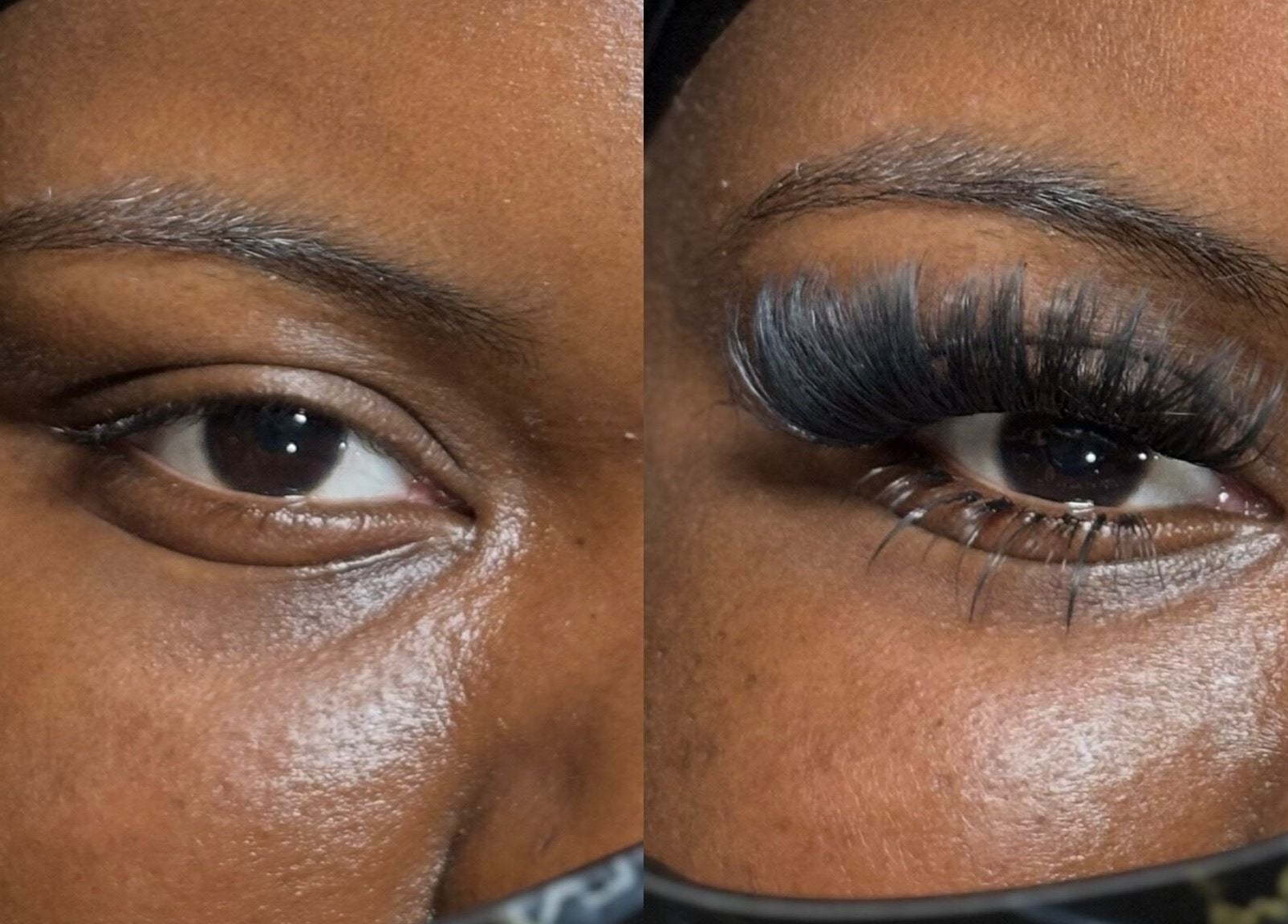 Close-up of eye before and after eyelash extension at Enchanted Beauty Haven in Muncie, Indiana, US.