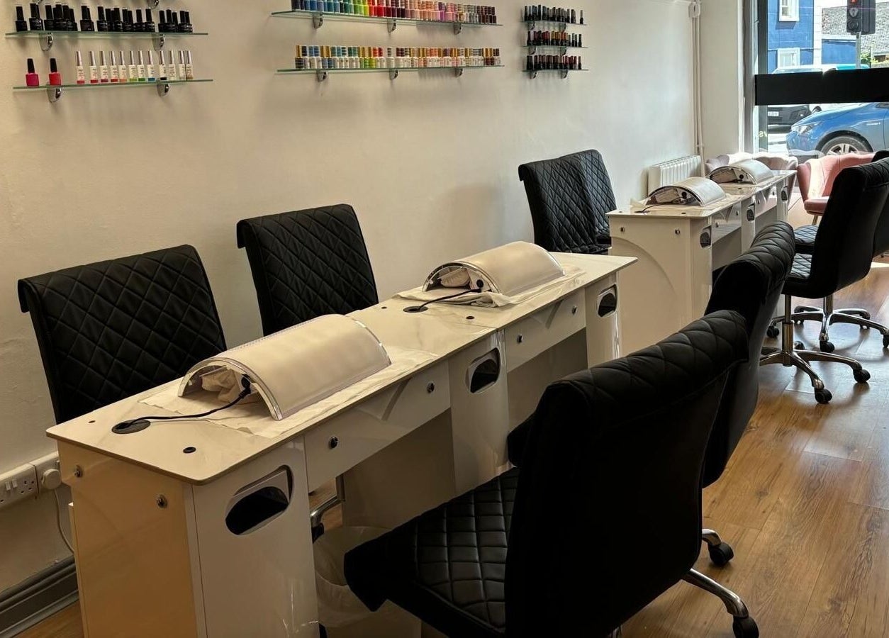 Elegant nail stations at Bossy Nails and Beauty Spa, Ennis, County Clare, IE, showcasing a modern, inviting ambiance.