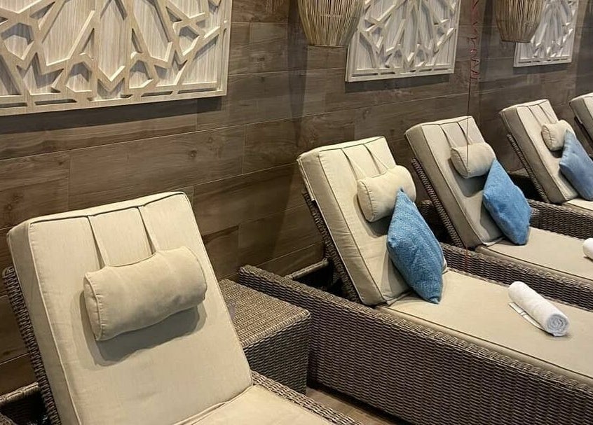 Luxurious lounge chairs at The Hampton Spa, Failand, England, GB offering relaxation and comfort.