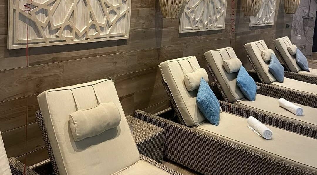 Luxurious lounge chairs at The Hampton Spa, Failand, England, GB offering relaxation and comfort.