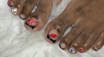 Stylish toenail art with rhinestones at Becs Beauty Lab, Nassau, New Providence, BS.