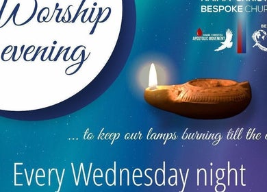 Worship evening poster at Bespoke Word Counseling, Centurion, Gauteng, ZA featuring a lit lamp.
