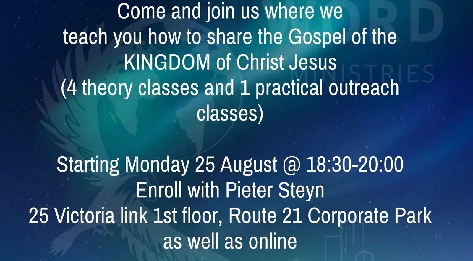 Join the Gospel workshop at Bespoke Word Counseling, Centurion, Gauteng, ZA, starting 25 August.