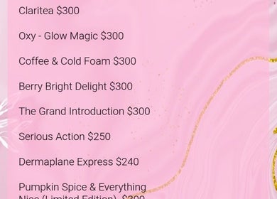 Service menu at Skin Serenity Spa and Wax Studio, Tunapuna, Tunapuna/Piarco Regional Corporation, TT.