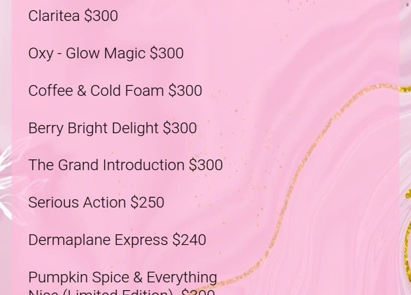 Pricing list for facial services at Skin Serenity Spa and Wax Studio, Tunapuna, Tunapuna/Piarco Regional Corporation, TT.
