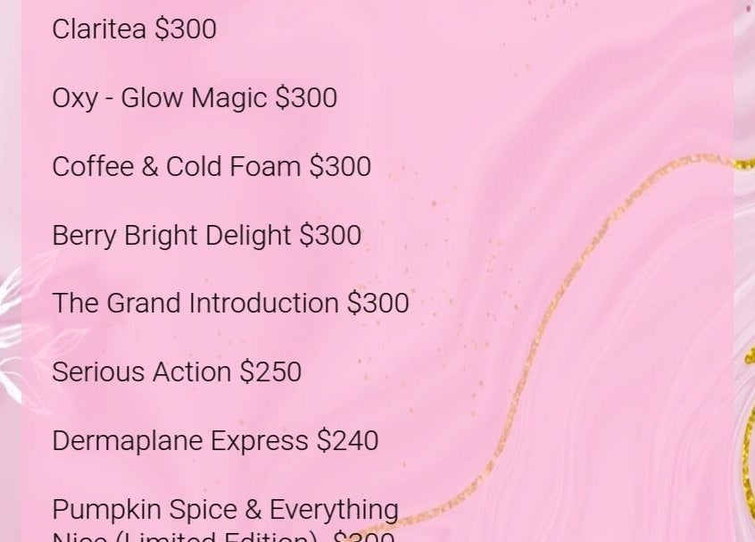 Pricing list for facial services at Skin Serenity Spa and Wax Studio, Tunapuna, Tunapuna/Piarco Regional Corporation, TT.