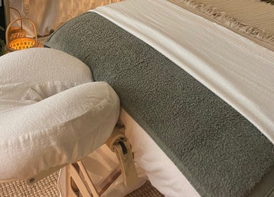 Comfortable massage bed setup at Autumn Recharge Retreat, Leeds, England, GB.