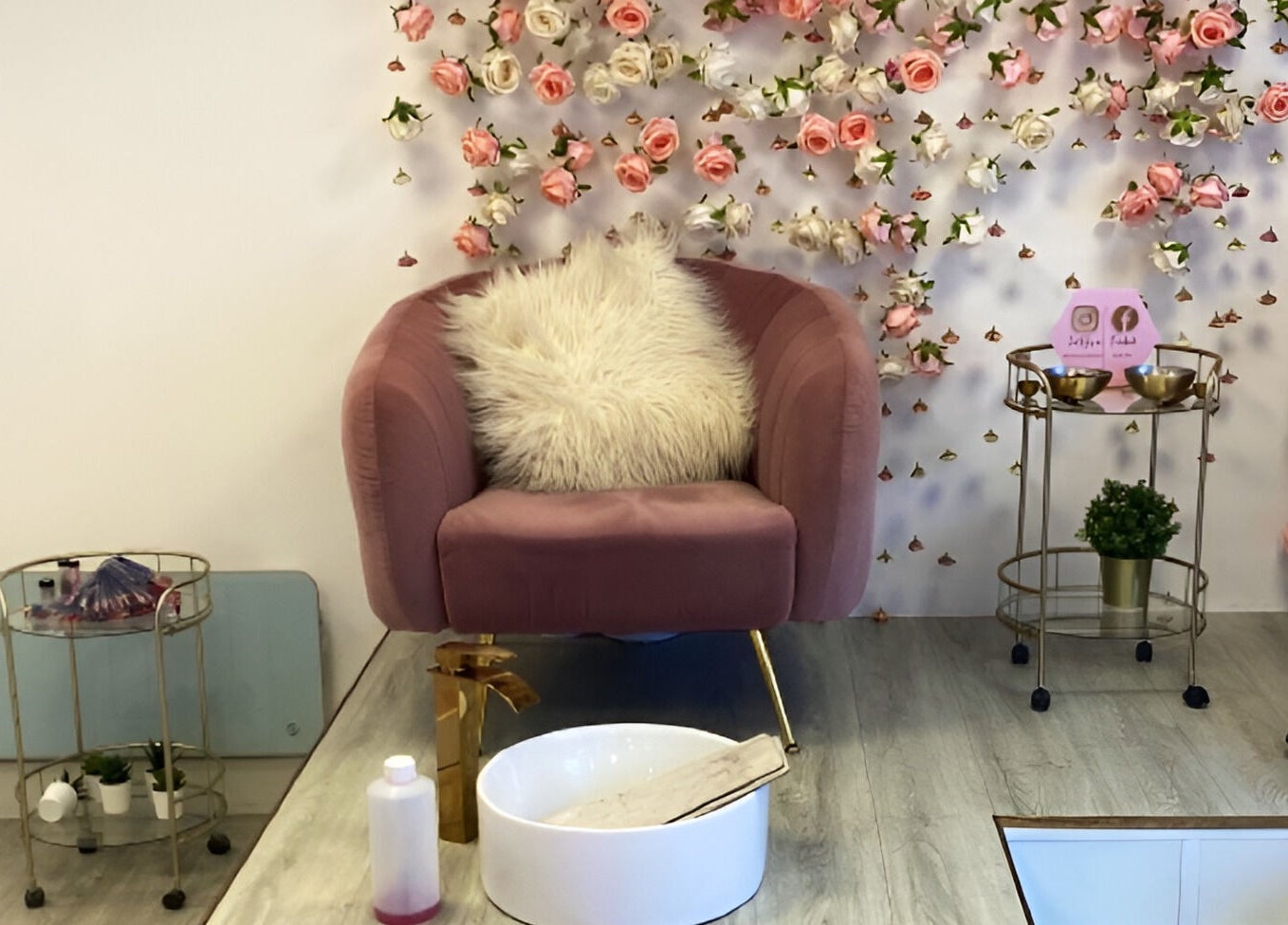 Luxurious pedicure chair with floral decor at Studio One Nails and Beauty, New Milton, England, GB.