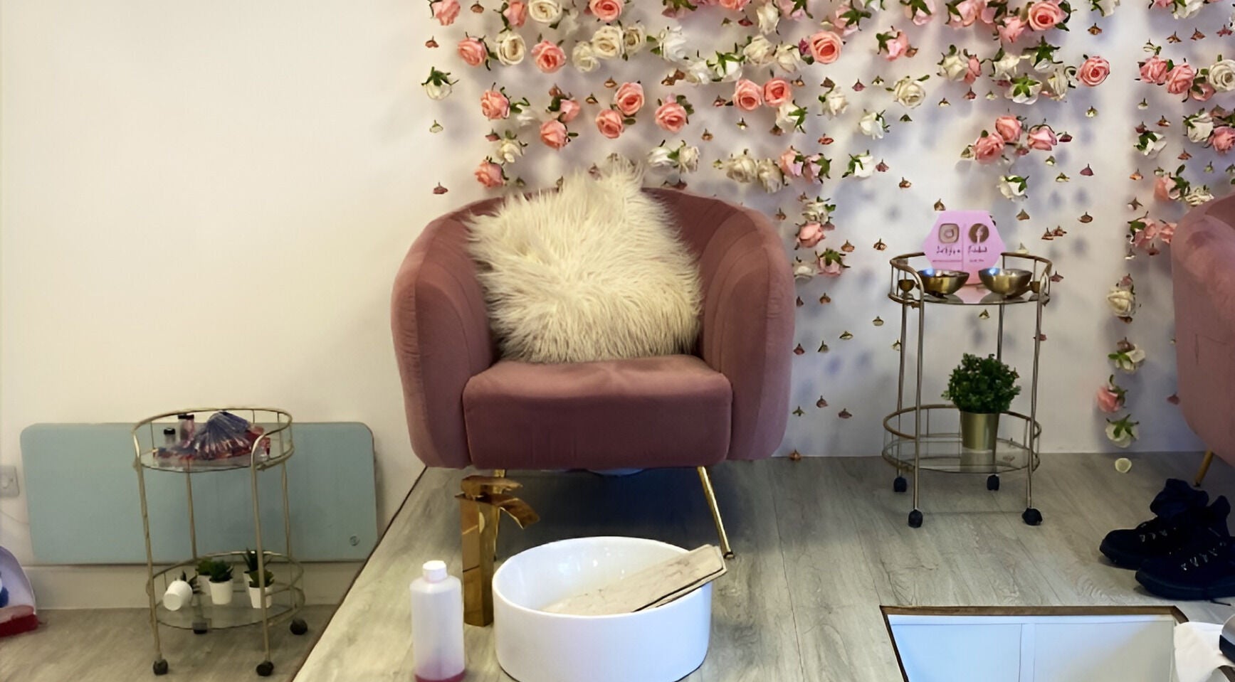 Luxurious pedicure chair with floral decor at Studio One Nails and Beauty, New Milton, England, GB.