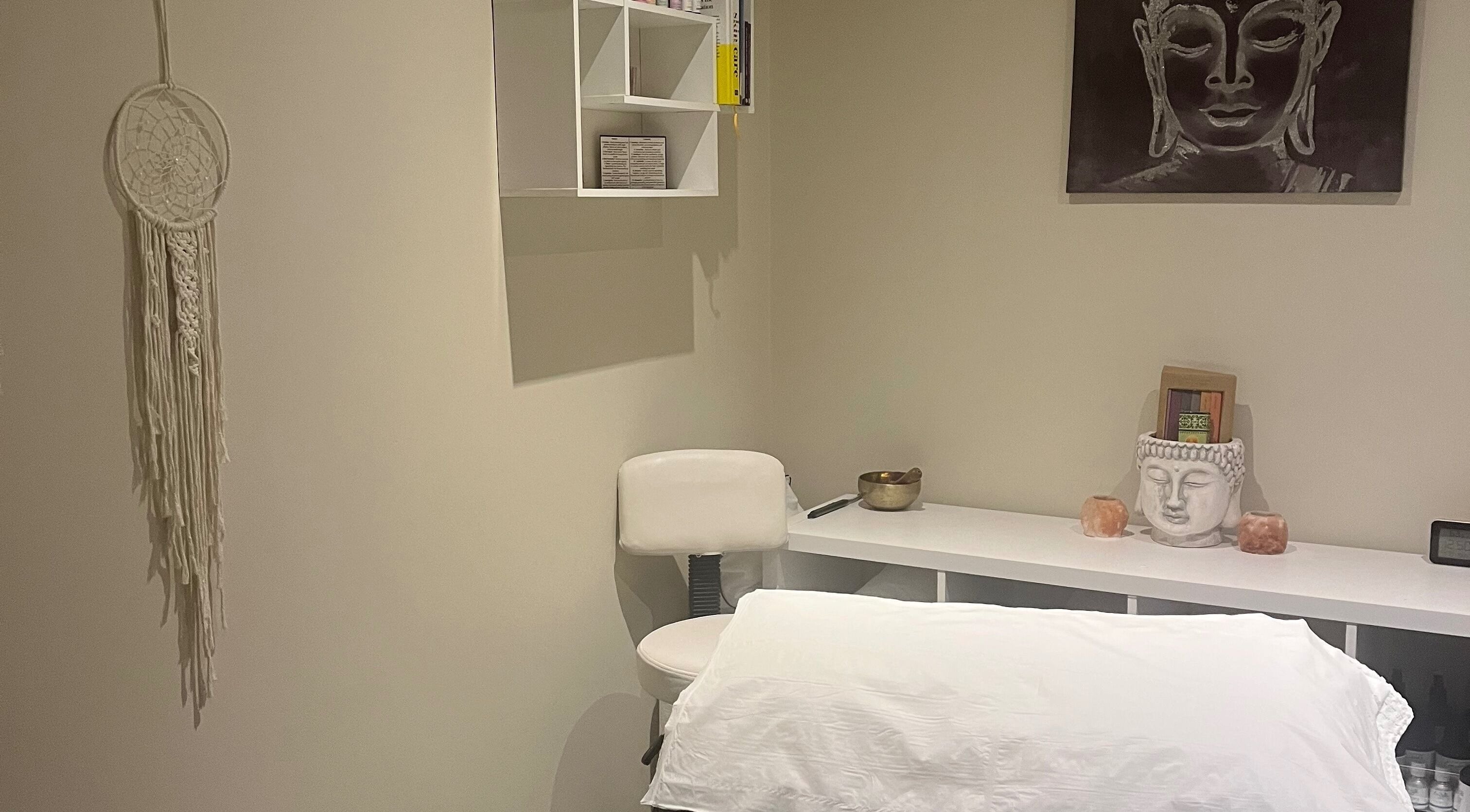 Calm treatment room at Beauty at the Grove, Rayleigh, England, GB, featuring serene decor and cozy atmosphere.