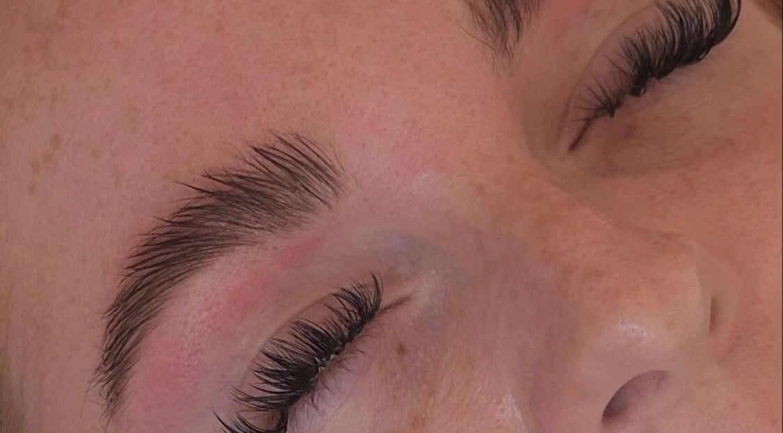 Close-up of expertly applied eyelash extensions at Lashes by Katie in Ayr, Scotland, GB.