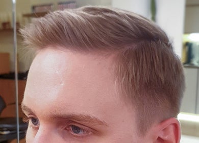 Close-up of a stylish men's haircut at Massi Aldini, Paddington, New South Wales, AU.