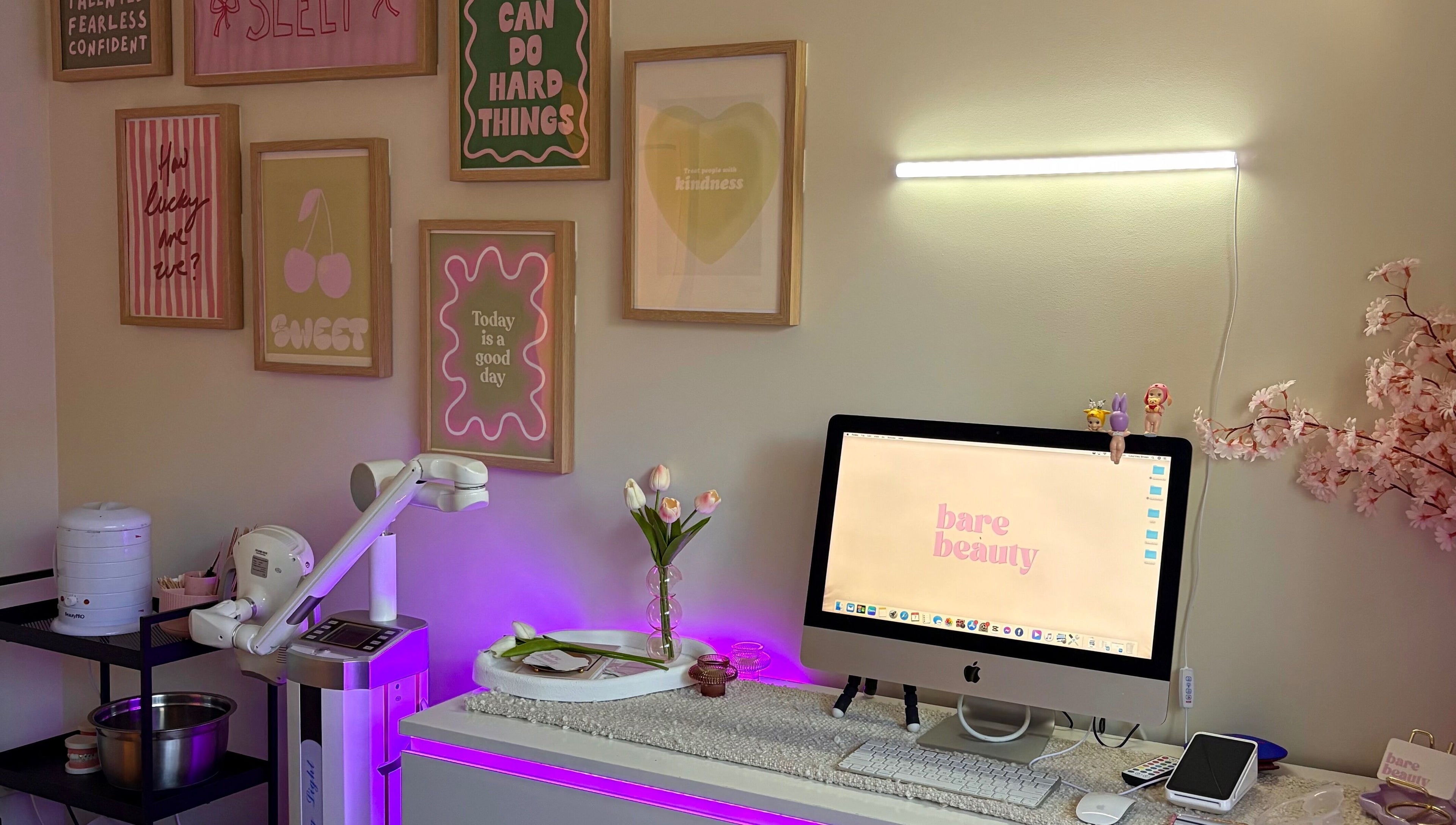 Barebeauty's stylish and cozy workspace in Mudgeeraba, Queensland, AU, featuring decor and beauty tools.