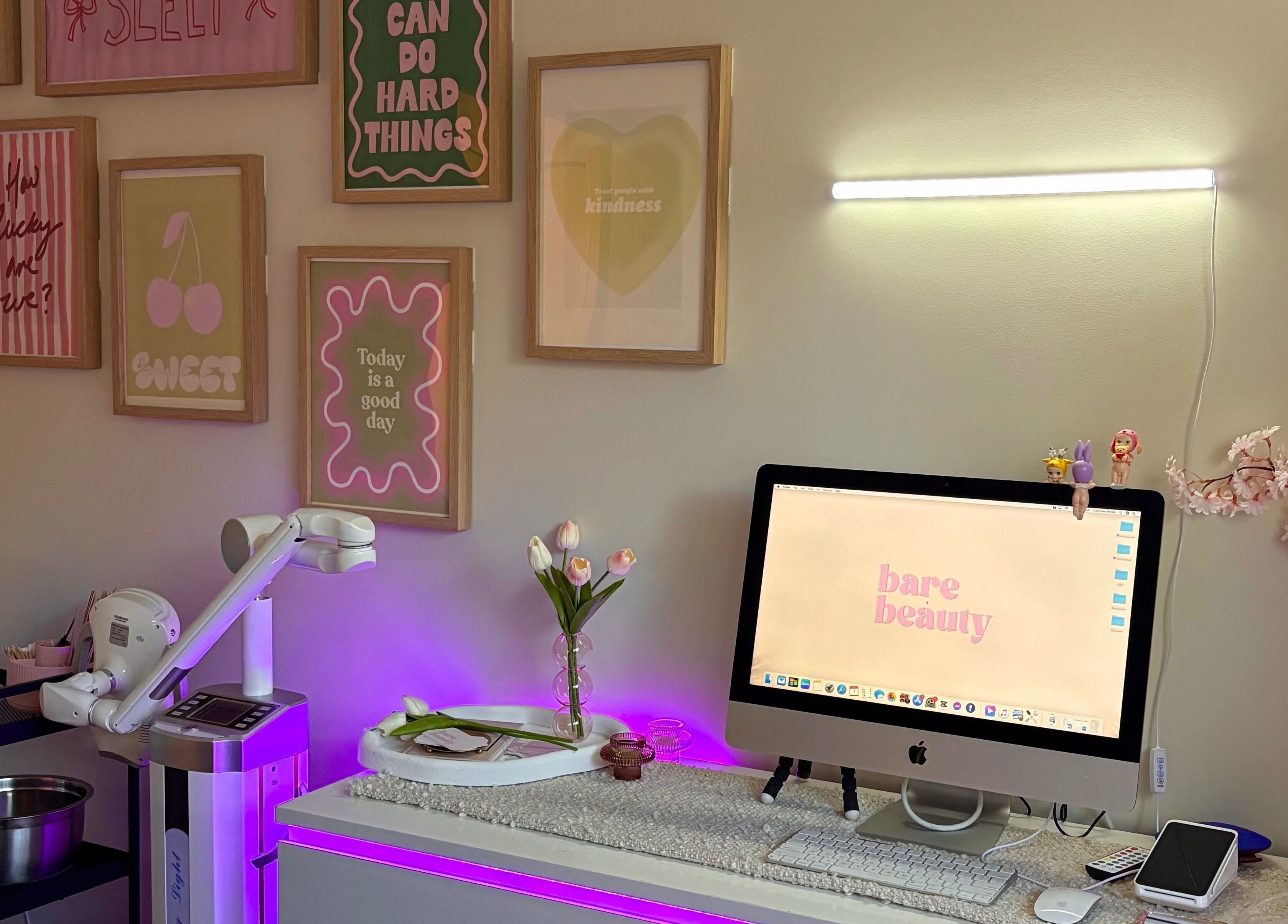 Barebeauty's stylish and cozy workspace in Mudgeeraba, Queensland, AU, featuring decor and beauty tools.