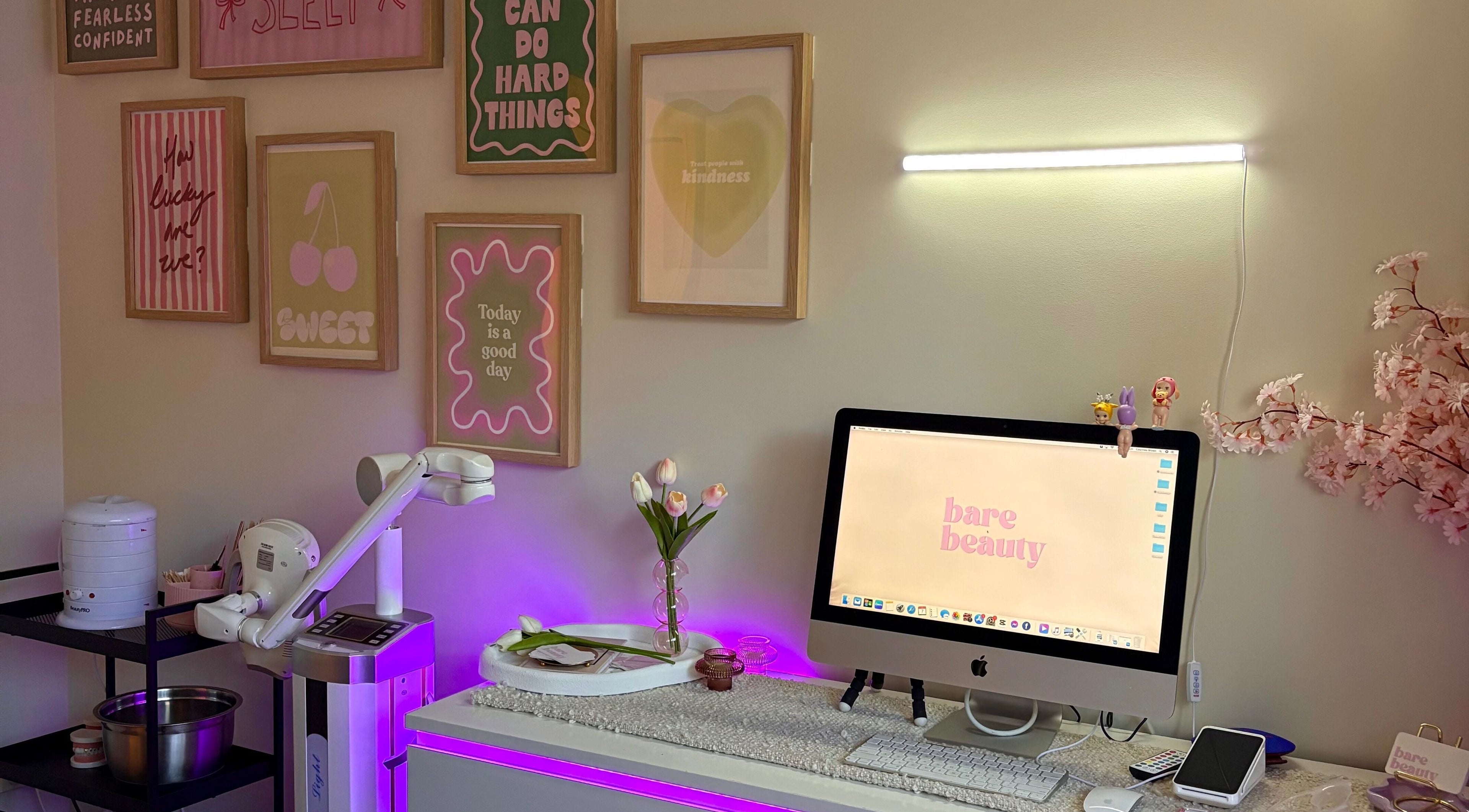 Barebeauty's stylish and cozy workspace in Mudgeeraba, Queensland, AU, featuring decor and beauty tools.