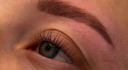 Close-up of perfectly shaped eyebrow and lashes at Holly’s Beauty, Bridgwater, England, GB.