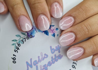 Glittery pink nails at Nails by Lizette in Bloemfontein, Free State, ZA.