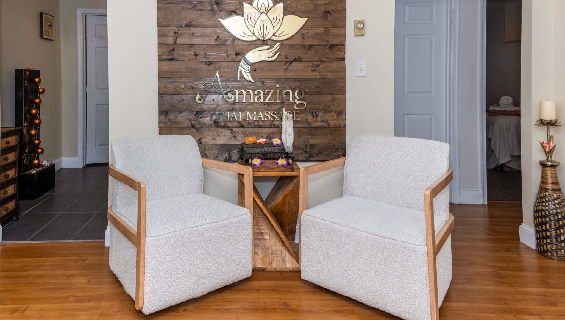 Cozy seating area at Amazing Thai Massage Annapolis, Maryland, US, featuring elegant decor and tranquil ambiance.