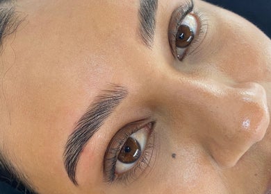 Close-up of perfectly shaped brows at Rudi Beauty Studio, Randburg, Gauteng, ZA.