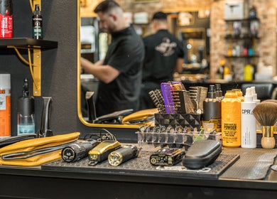 Classic barber tools and products at Groom & Style Barber Shop in Waterloo, New South Wales, AU.