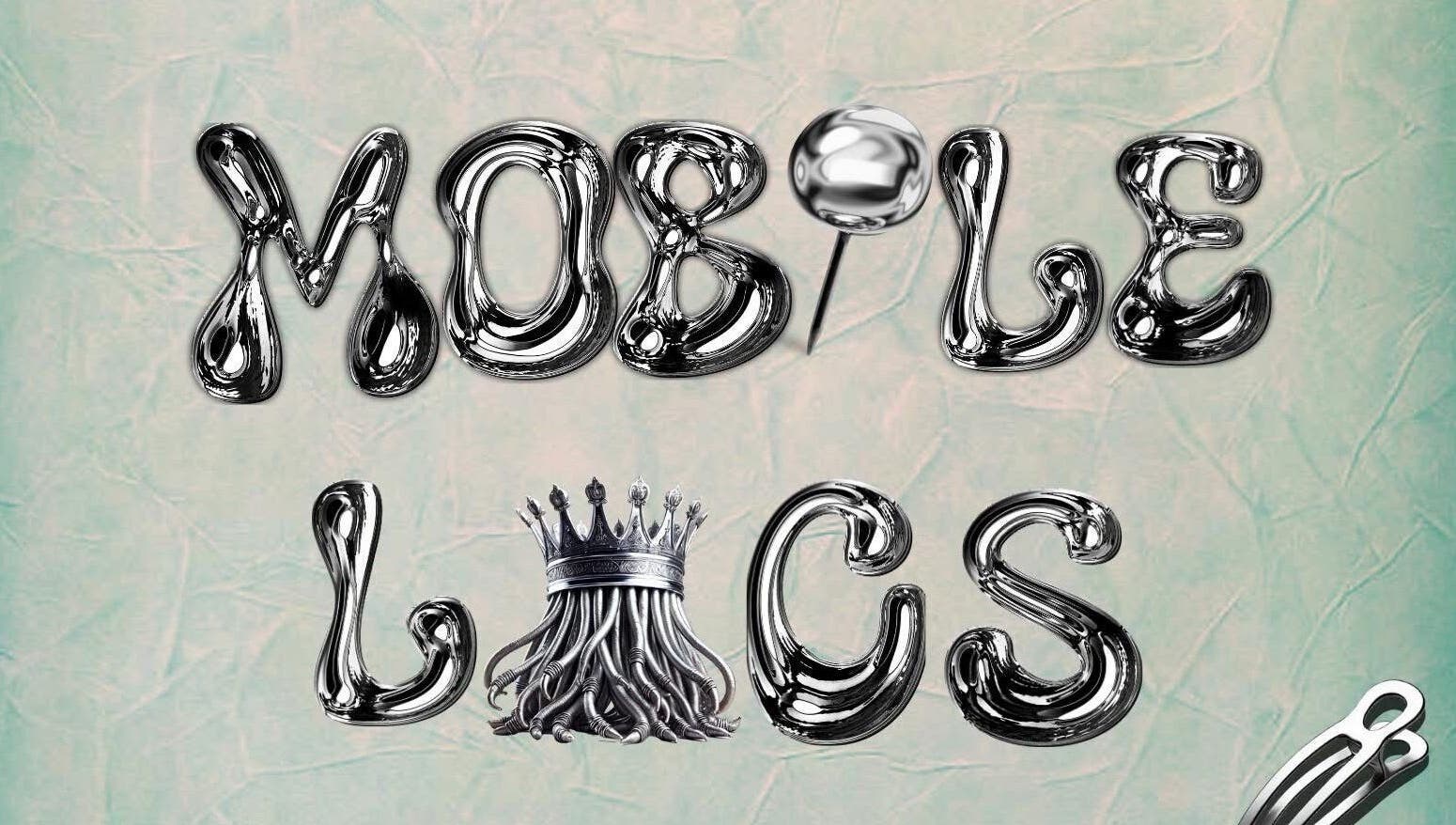 Metallic text logo of Mobile Locs in Nassau, New Providence, BS with a crown design.