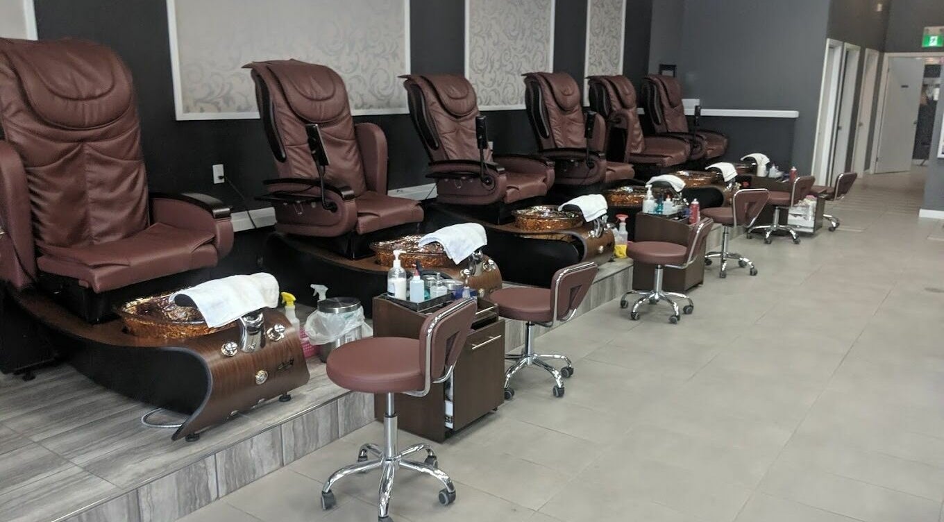 Nail Biters Salon's luxurious pedicure chairs in London, Ontario, CA, offering a calming atmosphere for relaxation.