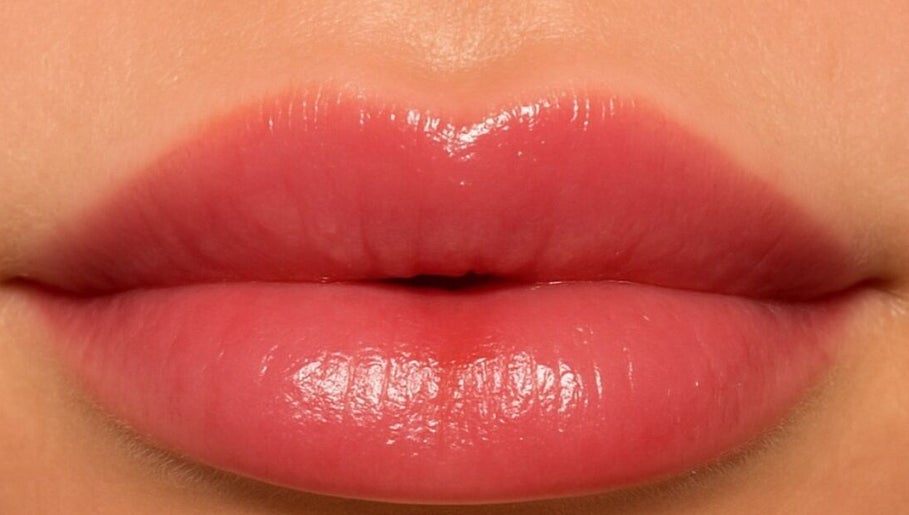 Close-up of glossy lips at Natalie Skin Studio, Southport, England, GB.