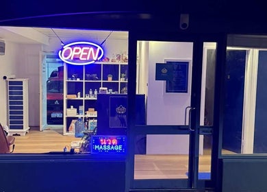 Freo Thai Massage entrance with a welcoming neon sign in Fremantle, Western Australia, AU.