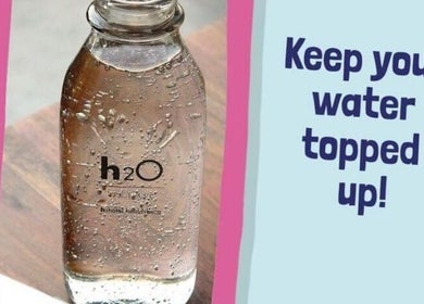 Glass water bottle at 1:1 Cambridge Diet Plan with Bev Robinson, Waltham On The Wolds, England, GB.
