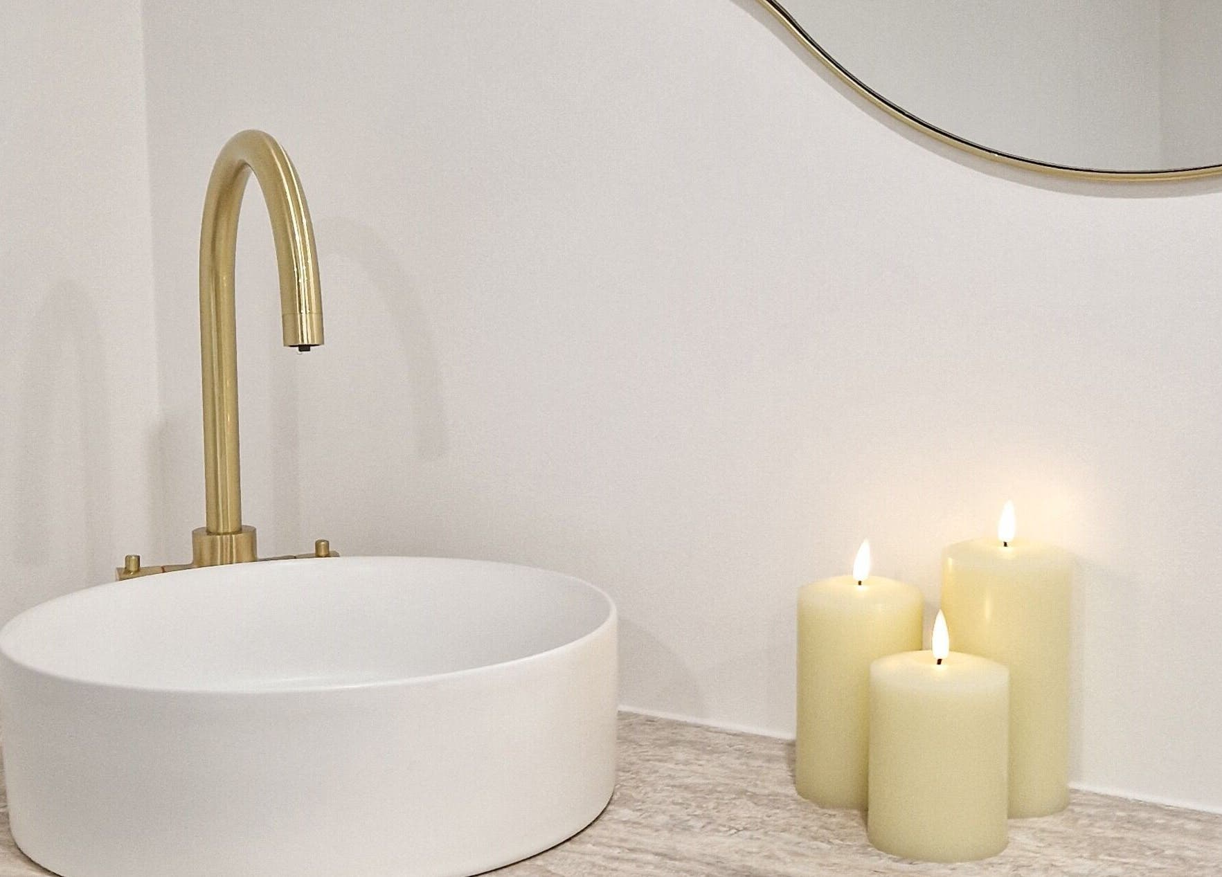 Elegant spa sink with candles at Wellness at The Willow, Leyland, England, GB.