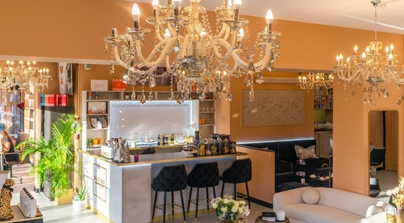 Elegant interior of Zen Aesthetics Mcr with chandeliers in Manchester, England, GB.