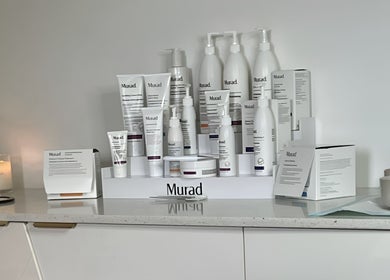 Murad skincare range at Bae Aesthetic Studio in Rothwell, Queensland, AU. Elegant and inviting beauty display.