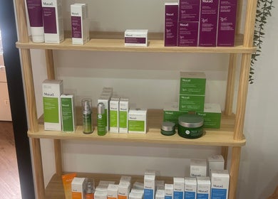 Bae Aesthetic Studio in Rothwell, Queensland, AU features a shelf with Murad skincare products.