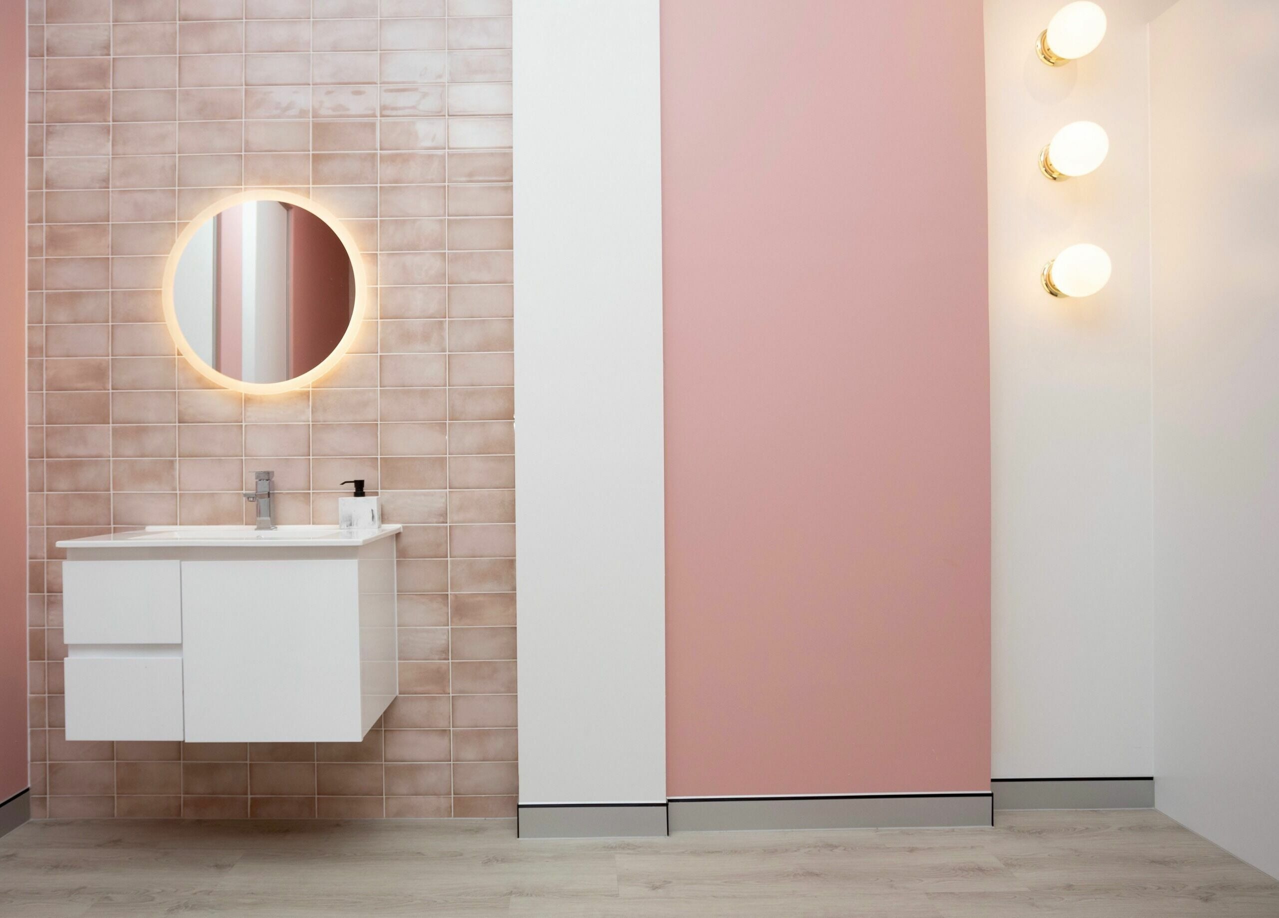 Elegant vanity with illuminated mirror at S&L Skins and Lashes, Burwood, New South Wales, AU.