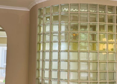 Elegant glass block wall at Liliy Nails Beauty Studio in Cape Town, Western Cape, ZA, enhancing tranquil ambiance.