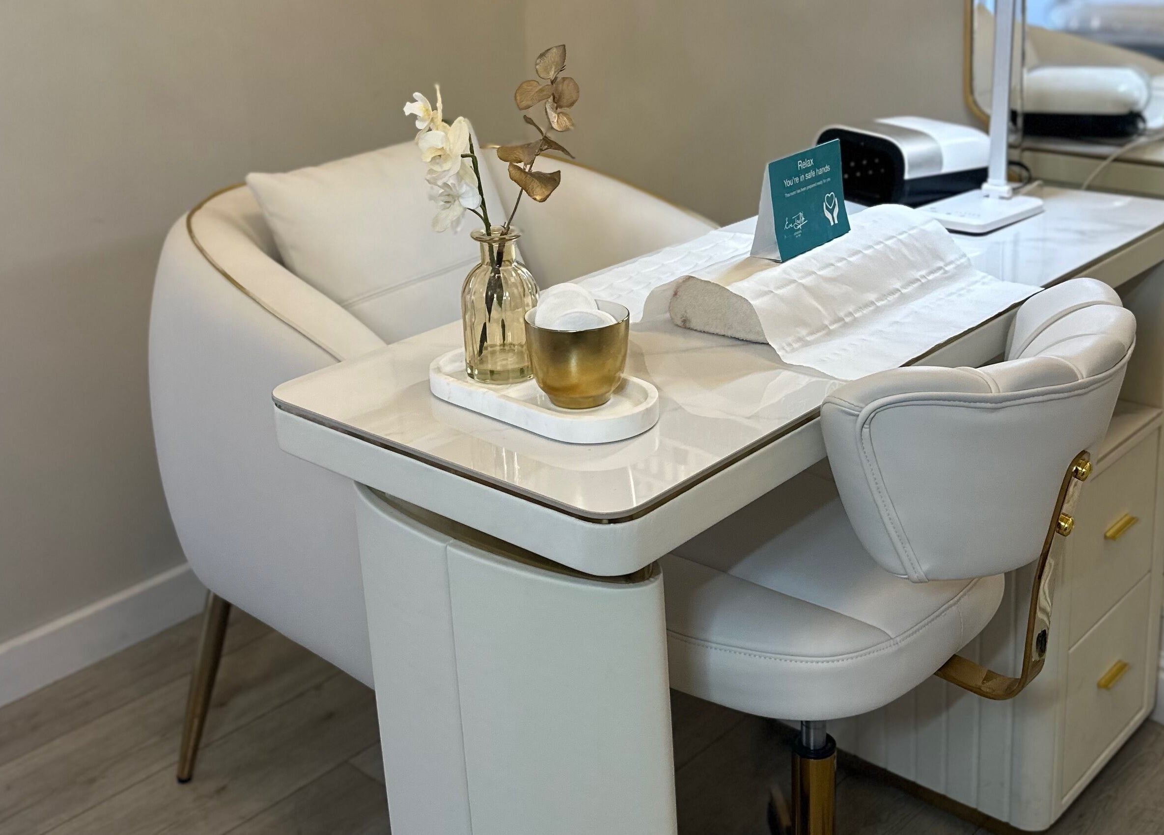 Chic manicure station at The House of Beauty, Crowle. Luxurious setup in Crowle, England, GB.