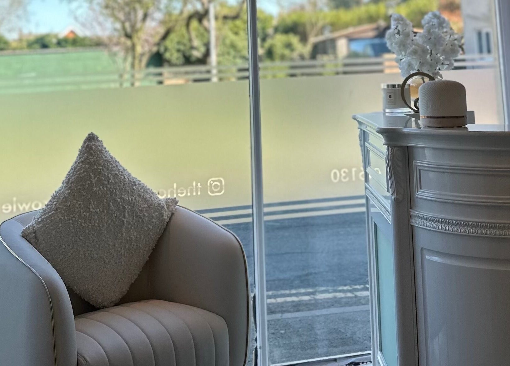 Relaxing corner at The House of Beauty, Crowle, displaying a plush chair and decor, located in Crowle, England, GB.