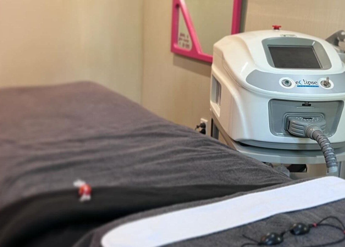 State-of-the-art treatment room at Studio M, Horsham Downs, Waikato, NZ, showcasing advanced wellness equipment.