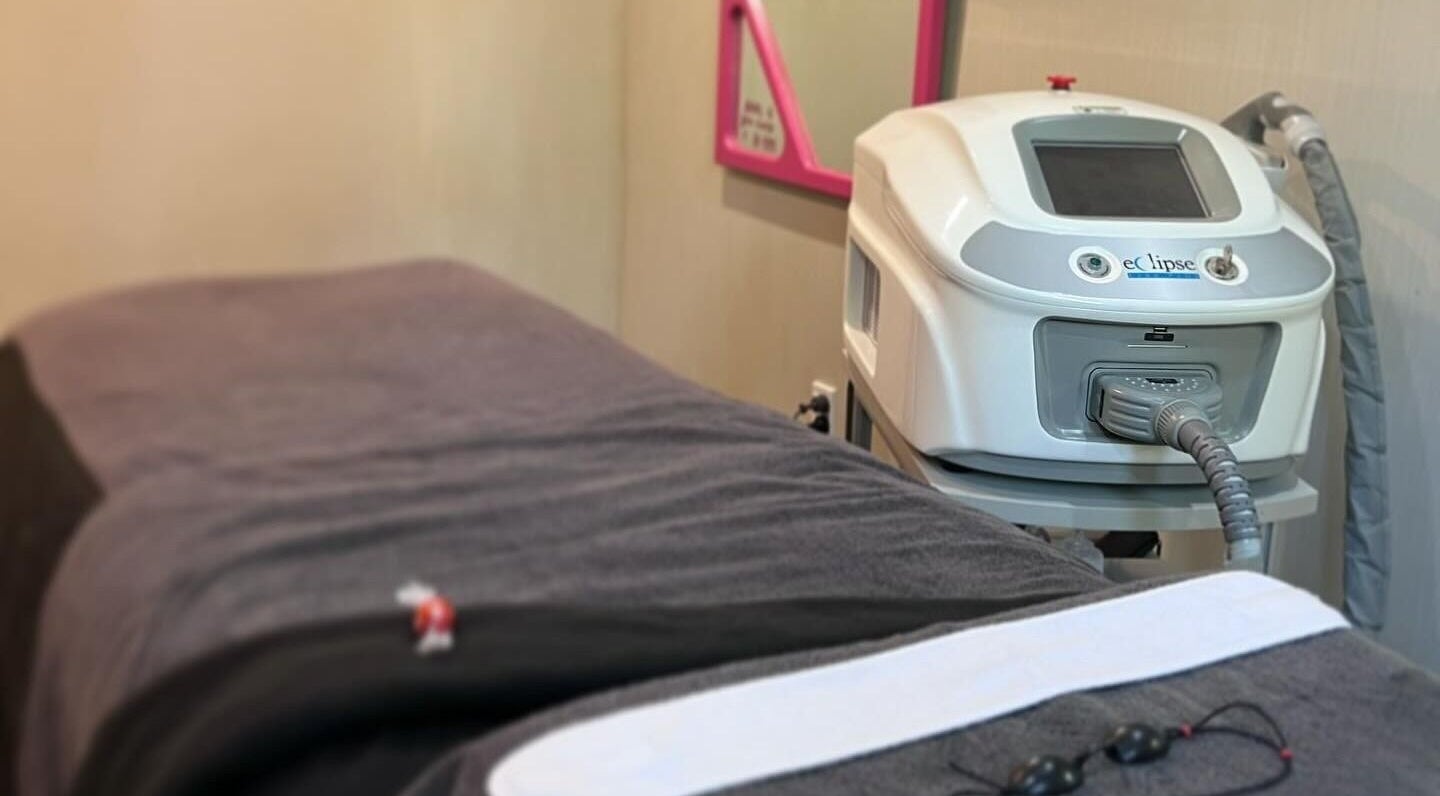 State-of-the-art treatment room at Studio M, Horsham Downs, Waikato, NZ, showcasing advanced wellness equipment.