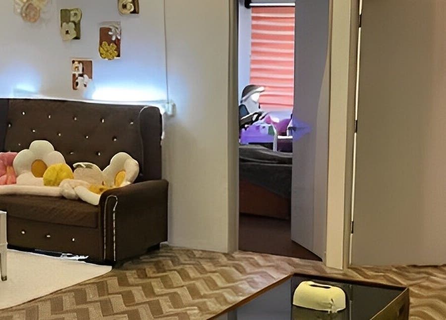 Comfortable seating area inside De Elvina Medispa, Muar, Johor, MY, with plush cushions and ambient lighting.