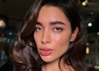 Close-up of model with styled hair at KBB Beauty Bar, London, England, GB.