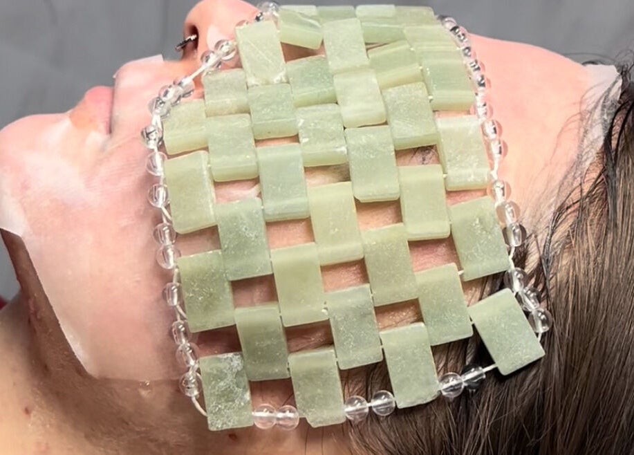 Jade face mask treatment at TweaksByMia, Colchester, England, GB, promoting relaxation and skincare.