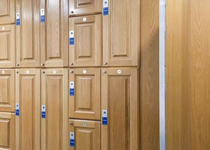 Elegant wooden lockers at Aquatic Therapeutics in The Gym, Stanmore, England, GB, offering secure storage.