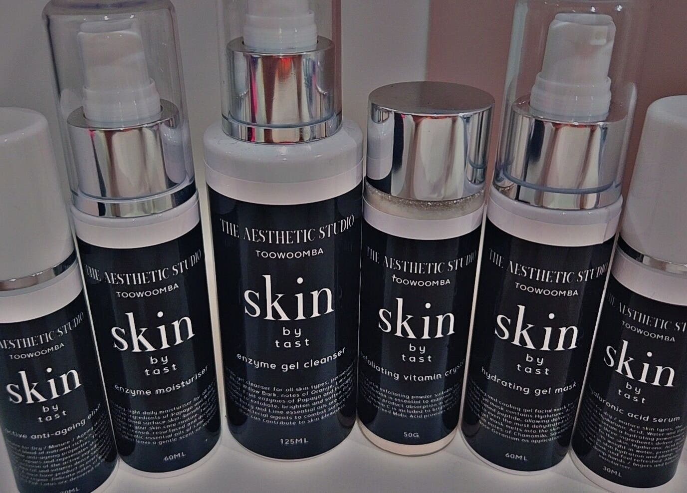 Skincare product lineup at The Aesthetic Studio Toowoomba in Toowoomba, Queensland, AU.